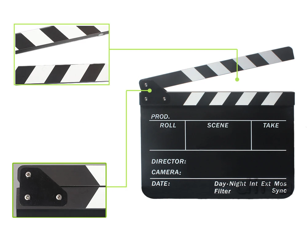 Хлопушка Clapperboard slate Cut Prop сухая стереть ТВ-Пленка Фильм Действие Видео сцены Черный и белый акрил 29,8 см * 24,8 см