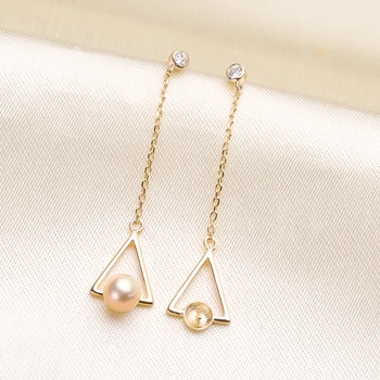 

S925 Sterling Silver Triangle Design Pearl Drop Earrings Accessory DIY Handmade Earrings Components Silver&Gold Color 3Pairs