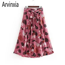 Arvinxia ZA сексуальные в складку, с цветочным рисунком женские юбки Новые тропические кружевные женские юбки осенний Летний галстук-бабочка женские пляжные штаны