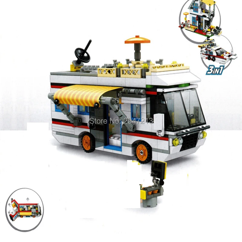 

2017 hot compatible LegoINGlys city mini Street View Building blocks 3in1 Camping Touring car Yacht with figures brick toys gift