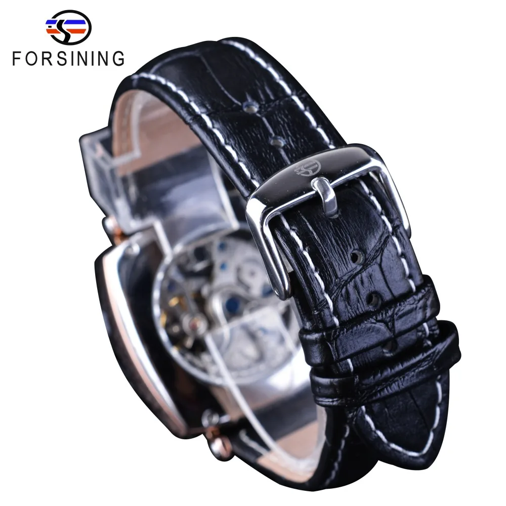 Forsining Black Genuine Leather Fashion Royal Luxury Gold Clock Transparent Skeleton Men Automatic Mechanical Watches Top Brand