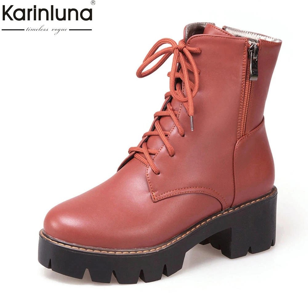 

KarinLuna New Arrivals Large Size 34-43 Zip Up Ankle Boots Woman Shoes Chunky Heels Casual Martin Boots Women Shoes Woman