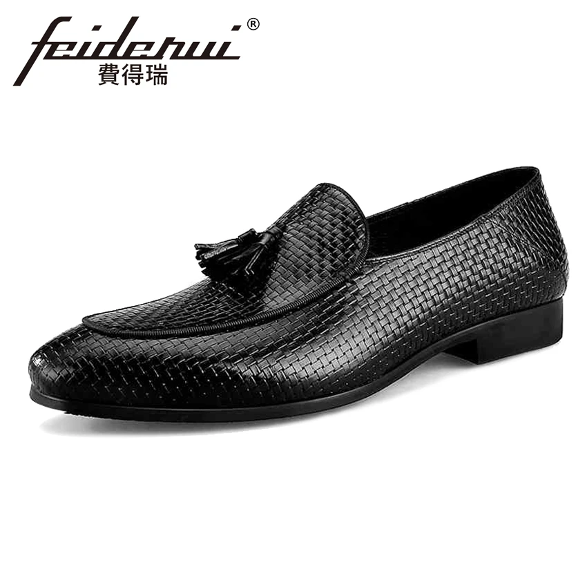 solid round toe leather flat loafer