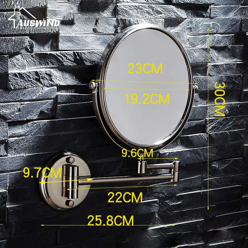 Античная латунный для ванной зеркала 3 x увеличительное зеркало для ванной зеркало для макияжа складное бритье " двойная сторона Матовый Серебряный Настенный Круглый