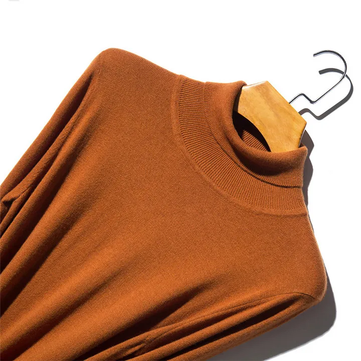 Новинка, зимний мужской свитер с высоким воротом из чистой шерсти, деловая Повседневная однотонная тонкая теплая кашемировая брендовая одежда - Цвет: Оранжевый