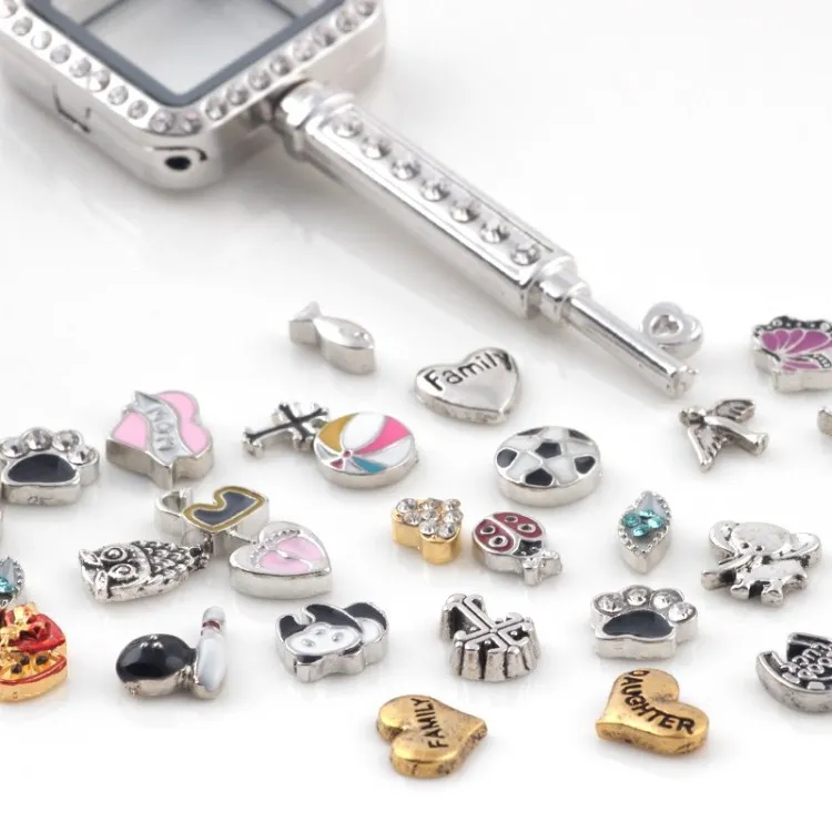 מוצר 100pcs/lot Top sale Mixed Floating Locket charms Enamel Crystal