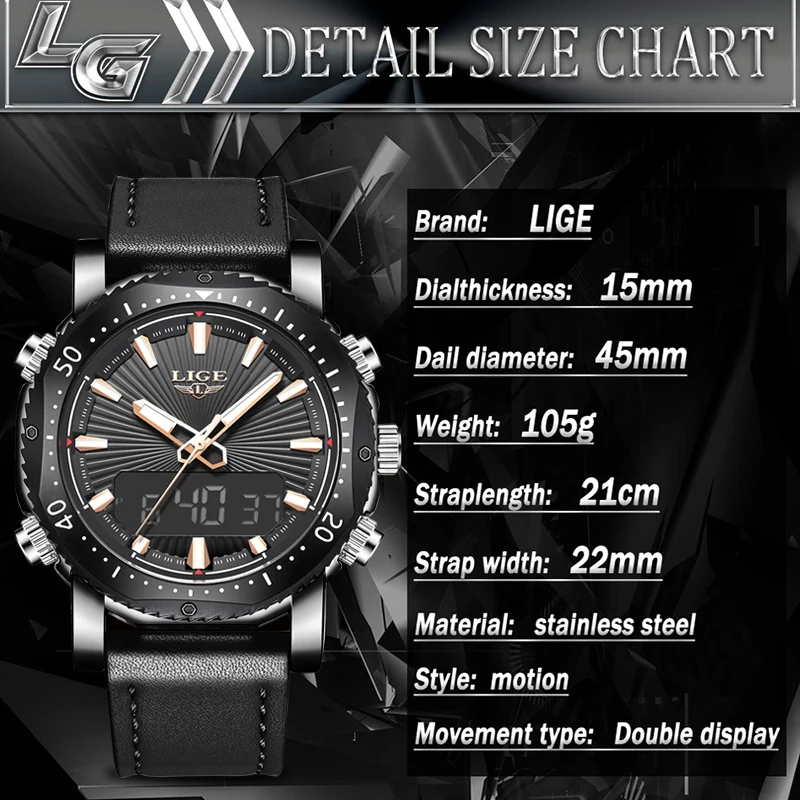 Топ люксовый бренд LIGE военные кварцевые мужские часы светодиодный аналоговые цифровые часы с датой мужские повседневные спортивные часы Relogio Masculino+ коробка