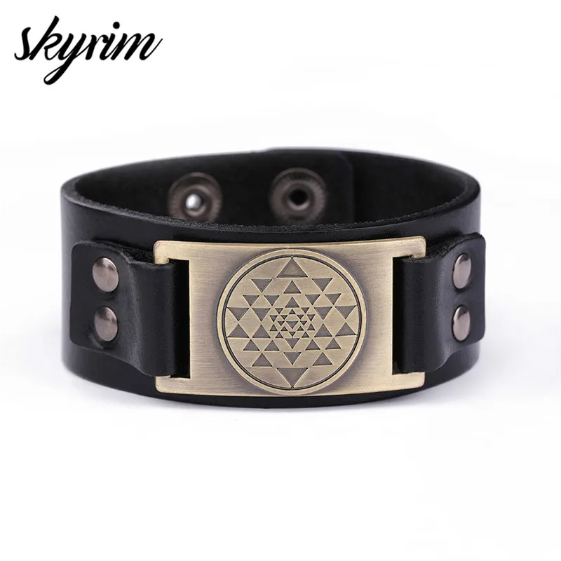 Skyrim Мандала 3rd Eye индуистская богиня Йога Sri религиозный кожаный браслет мужской