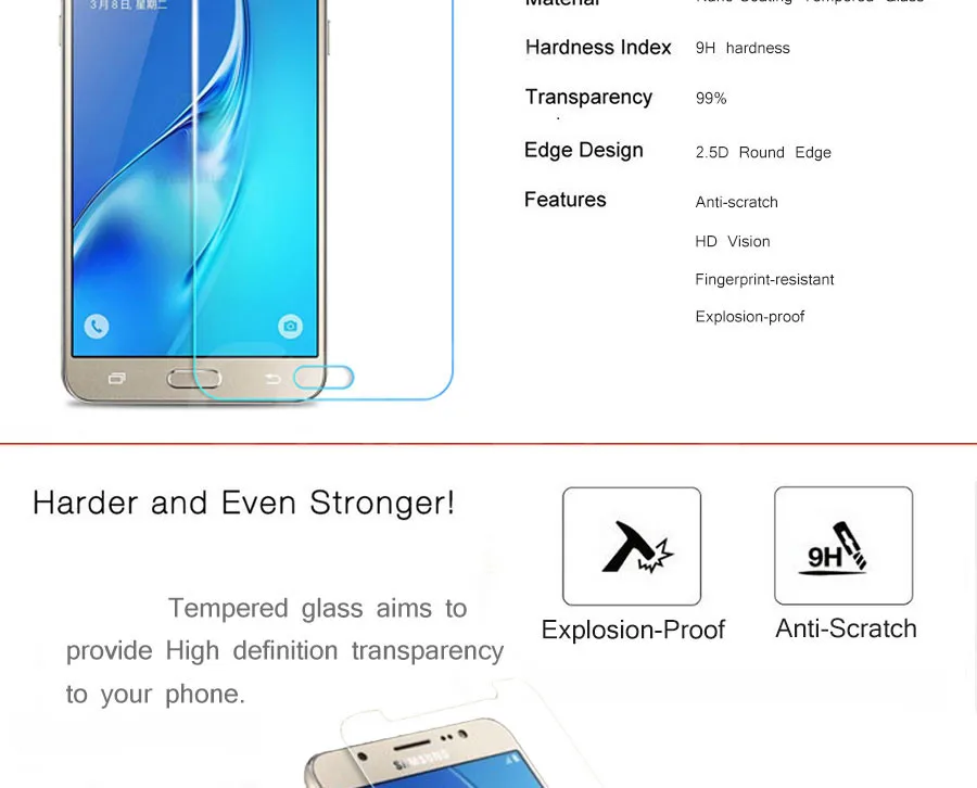 Высококачественное Закаленное стекло для Samsung Galaxy S7 J3 J5 J7 J3 J7 Защитная пленка для экрана HD
