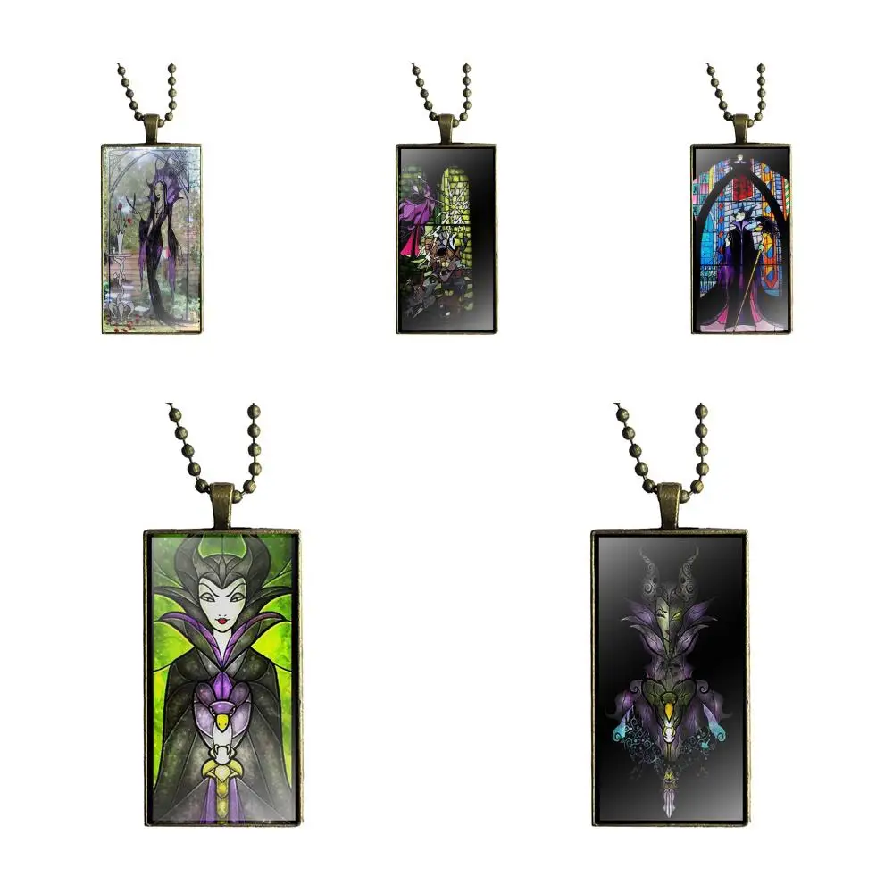 

EJ Glaze Maleficent Stained Glass For Women Fashion Jewelry Glass Cabochon Pendant Necklace Rectangle Fashion Necklace