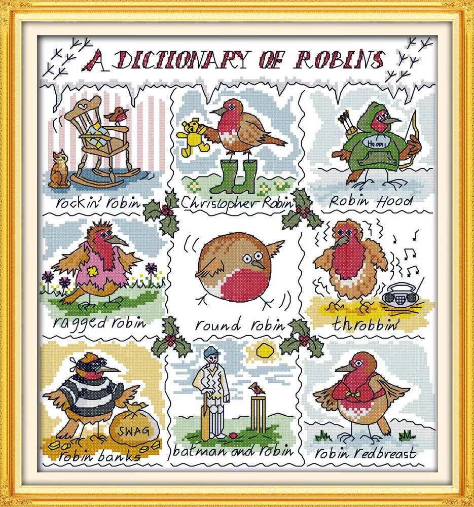 

Little bird dictionary Printed Canvas DMC Counted Cross Stitch Kits printed Cross-stitch set Embroidery Needlework