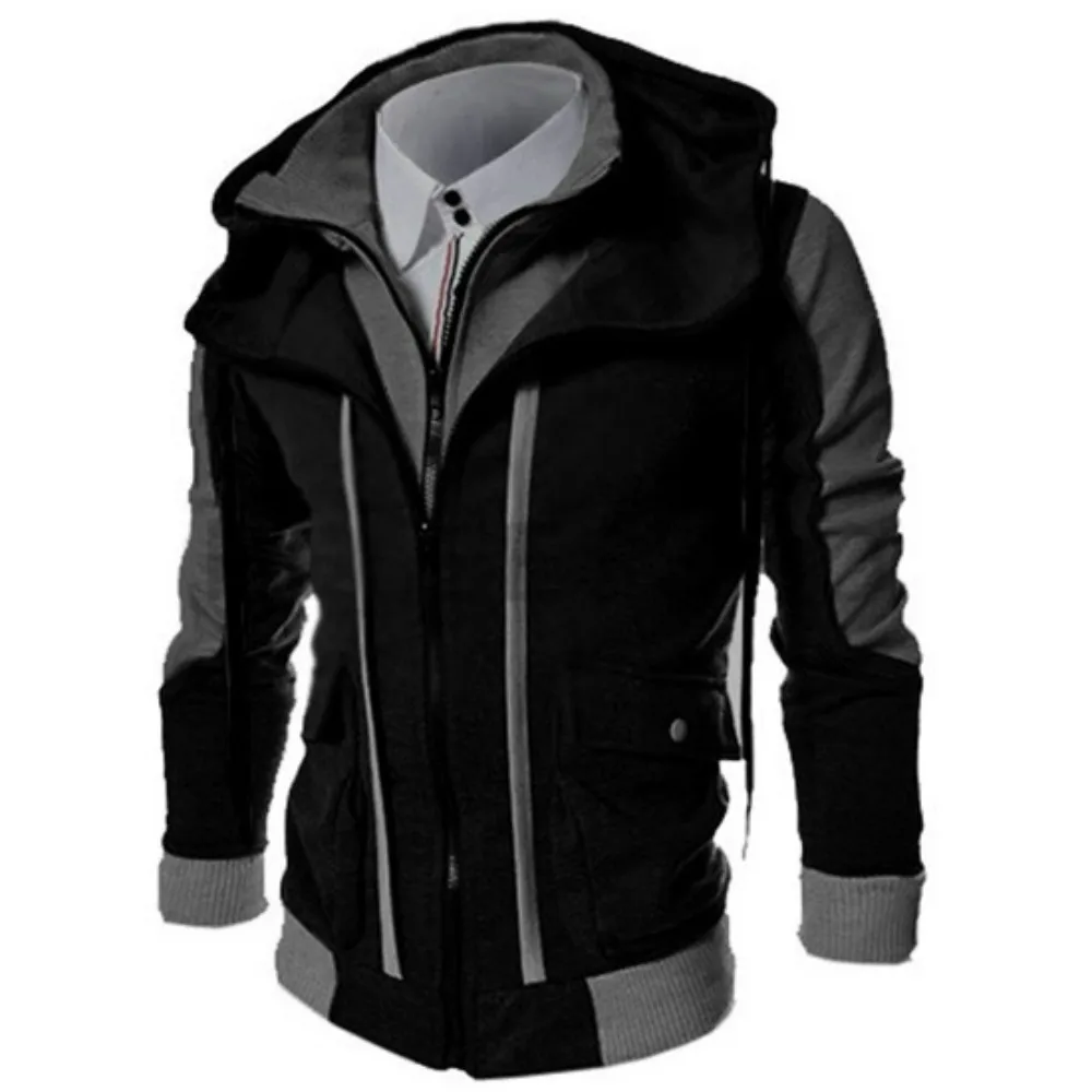 ZOGAA Fashion Brand Men Jacket Winter Cardigan Hooded Assassin Creed Coat Double Zipper Fake Two Tops Men Jackets and Coats