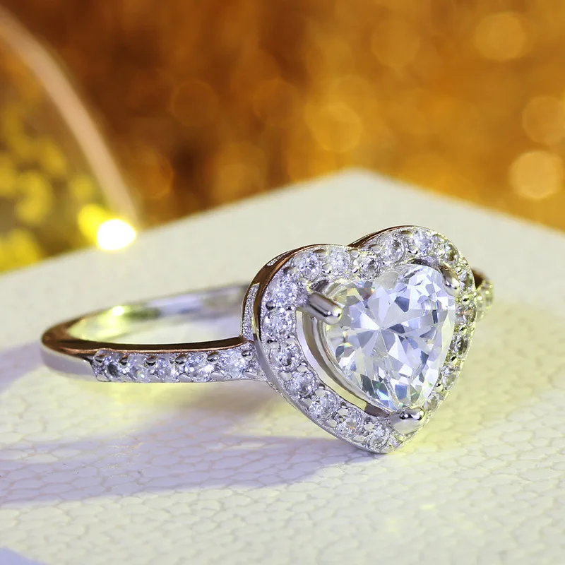 Полые в форме сердца Циркон Обручальное кольцо для женщин микро-инкрустированные моделирование серебро 925 пробы кольцо ювелирных изделий любовь кольцо День рождения