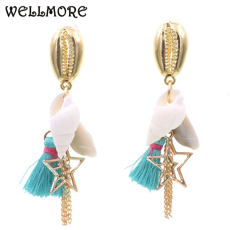 

WELLMORE Metal star shell Drop Earrings For Women Boho Wedding Vintage Dangle Statement Earrings Jewelry Party Girl Gifts Bijoux