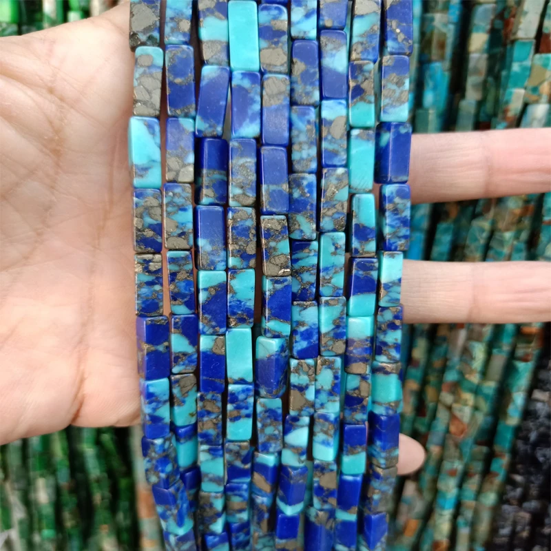 

4x13mm Natural Lapis Lazuli Add Turquoises Stone Beads Rectangle Sea Sediment Imperial Jaspers Stone Beads For Jewelry Making