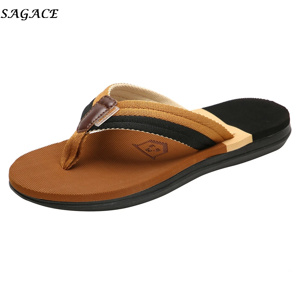 

SAGACE Summer Beach Flip Flops Men Slippers Male Flats Sandals outdoor Rubber Thong Beach Shoes Men Casual Shoes 2019 new hot#30