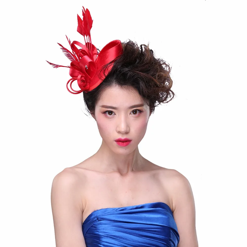 

3 Colors Ladies vintage royal elegant fascinator hat flower feather fascinators women hair accessories wedding party hair band