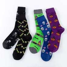 Цветные повседневные мужские хлопковые носки для скейтборда, классные забавные носки с изображением черепа, тыквы, головы совы, вечерние носки на Хэллоуин, подарки