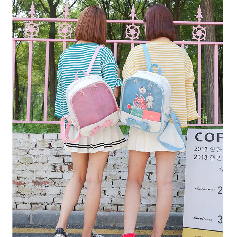 Cute Bow Women Backpack Clear Ita Transparent Women Backpack Mini PU Leather Schoolbags For Teenage Girls