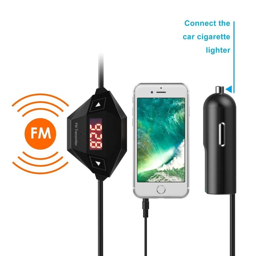 zebra car Wireless FM Transmitter Radio Car Kit for Smart Phones bundle with 3.5mm Audio Plug and Car Charger, Black