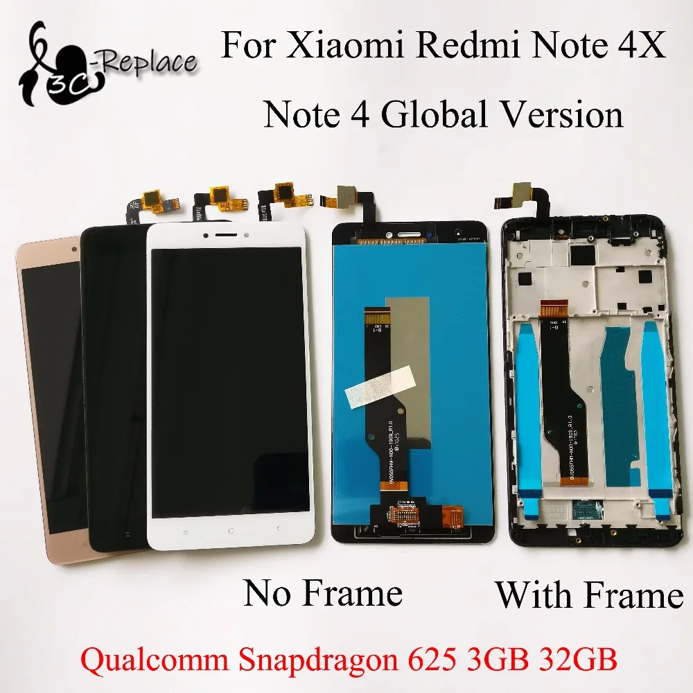 

LCD screen display + touch digitizer with frame For Xiaomi redmi note 4X note 4 Global Version Qualcomm Snapdragon 625 3GB 32GB