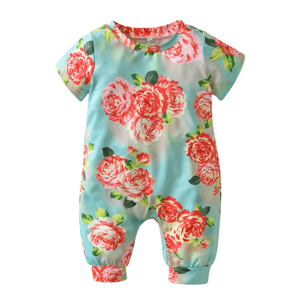 

New 2019 Summer Style Baby Girl Rompers Short sleeve Peony Floral Print Infant Jumpsuit Newborn Toddler Baby Girl Clothes