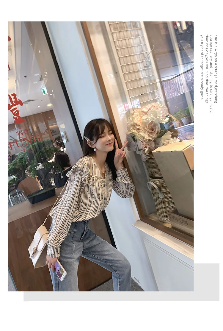 Mishow Женская корейская блузка с v-образным вырезом Винтажная цветочная блузка с длинными рукавами Женские повседневные шифоновые топы MX19A4915