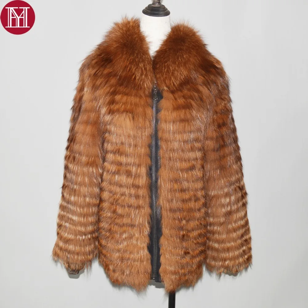 

Hot Sale Natural Real Fox Fur Coats Autumn Winter Warm Soft Hooded Real Fox Fur Jacket New Striped Style Real Fox Fur Overcoat