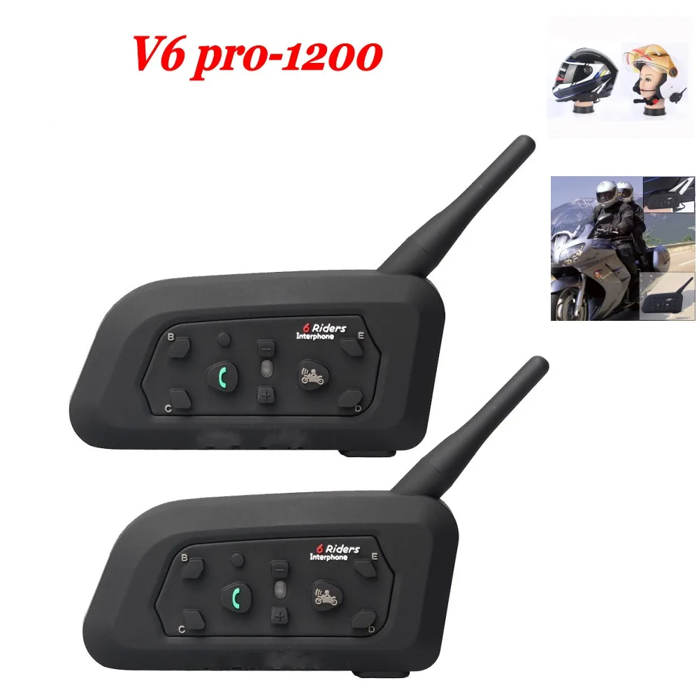 2017 New 2 pcs V6 Pro BT Interphone 1200M Motorcycle Bluetooth Helmet Intercom headset intercomunicadores for