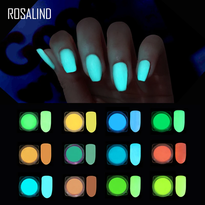 

ROSALIND Nail Glitter Powder Chrome Fluorescent Phosphor Nail Design Polish Luminous Pigment UV Lighting For Nails Accessoires