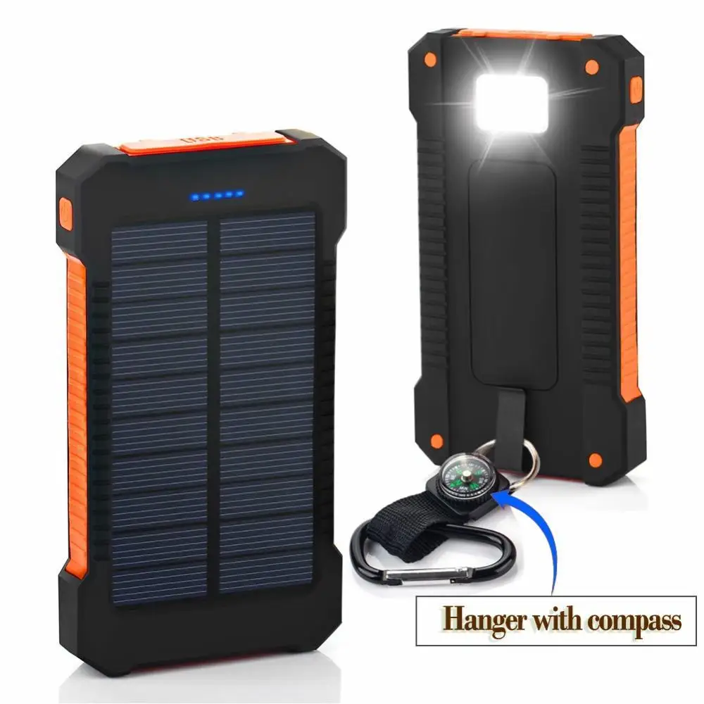 Солнечная батарея зарядное устройство 20000 мАч двойной USB быстрая зарядка портативный универсальный внешний аккумулятор компактный дорожный блок питания - Цвет: Orange