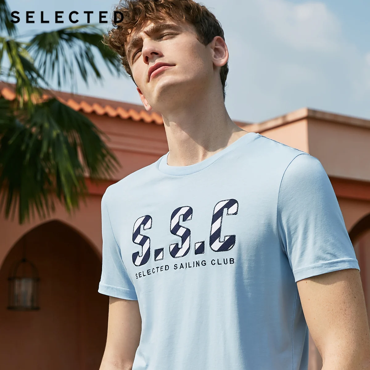 

SELECTED Men's Summer 100% Cotton Patched Letters Short-sleeved T-shirt S|419201507