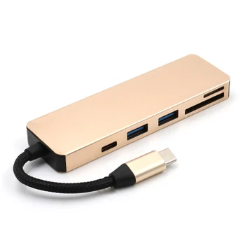 

USB Hub Type-C to 5 Ports Hubs Adapter Converter USB 3.0 + USB 2.0 + TF Micro SD Card Reader + Type C for Macbook Mac PC Laptop