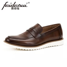 Handmade Loafers Round Toe Slip on Shoes