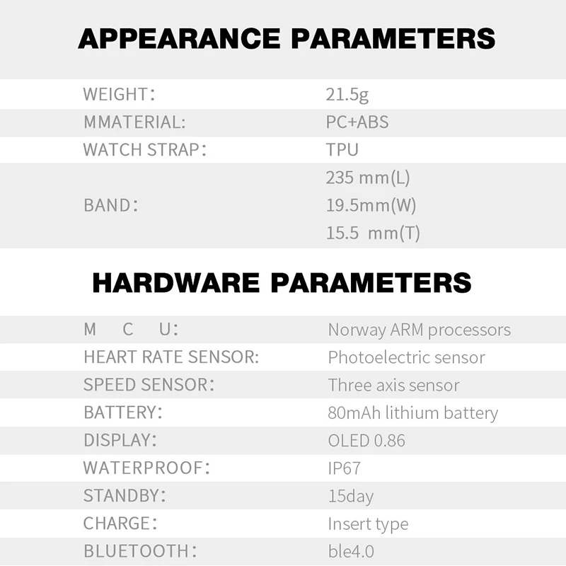 B15S 0.86inch OLED Heart Rate Blood Oxygen Pressure Monitor Pedometer Smart Bracelet For iphone X 8