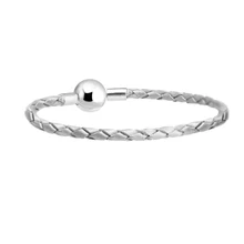 CKK 100% 925 Sterling Silver Ball Clasp Bracelet Silver Colored Leather Bracelets Fit Charm Beads Diy Fine Jewelry PLE504