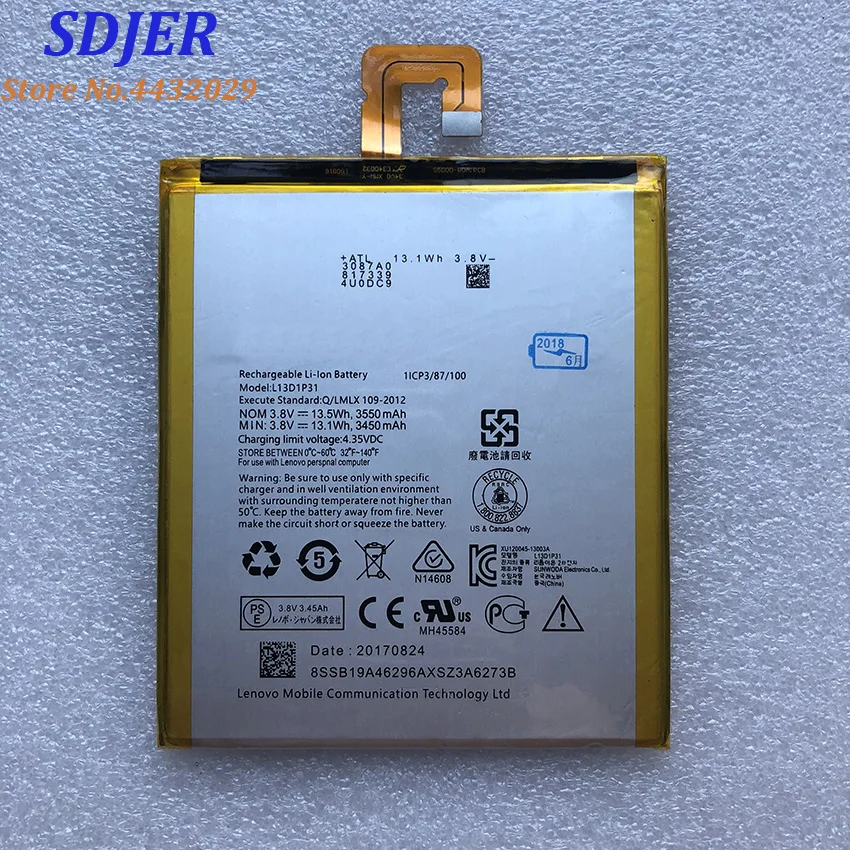 Для Lenovo 3550mAh L13D1P31 оригинальный литий ионный аккумулятор для LePad S5000 S5000H Pad A3500 Tablet PC tab 2 A7 30|Аккумуляторы