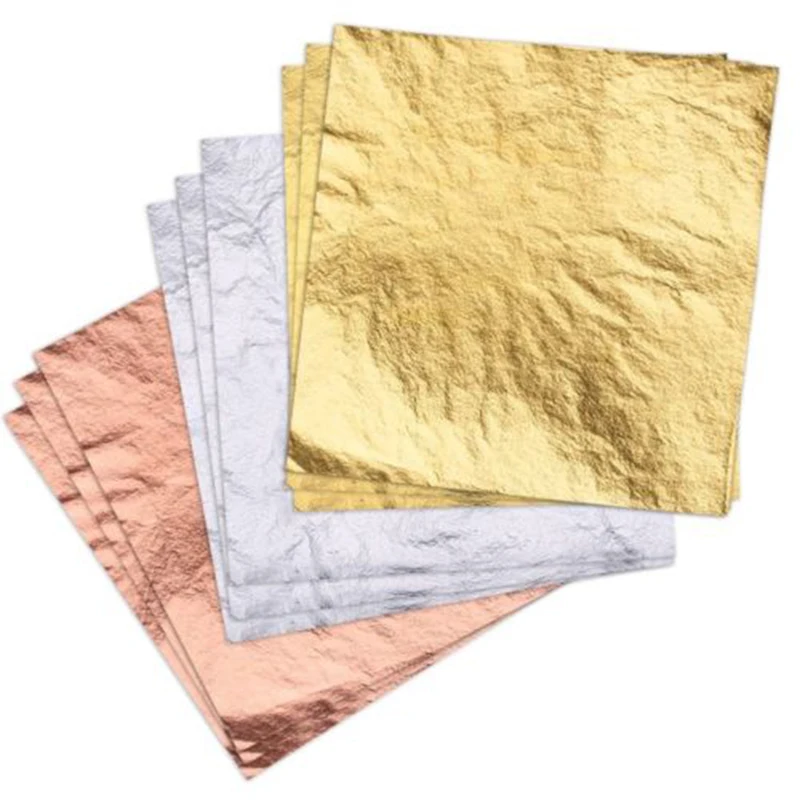 

DIY Craft 100PCS 3colors Gold/Silver/Rose Gold Foil Leaf Paper Food Cake Decor Gilding
