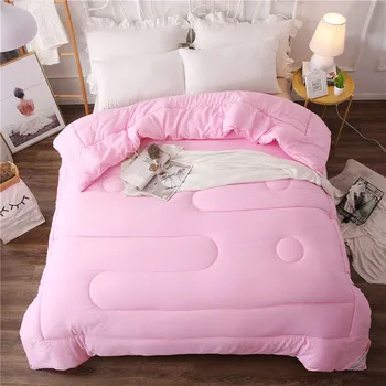 

150*200cm Autumn Winter Quilt for Adults Solid Pink Polyester Padded Bed Covers & Comforters Lace Patchwork Soft Bed Duvet