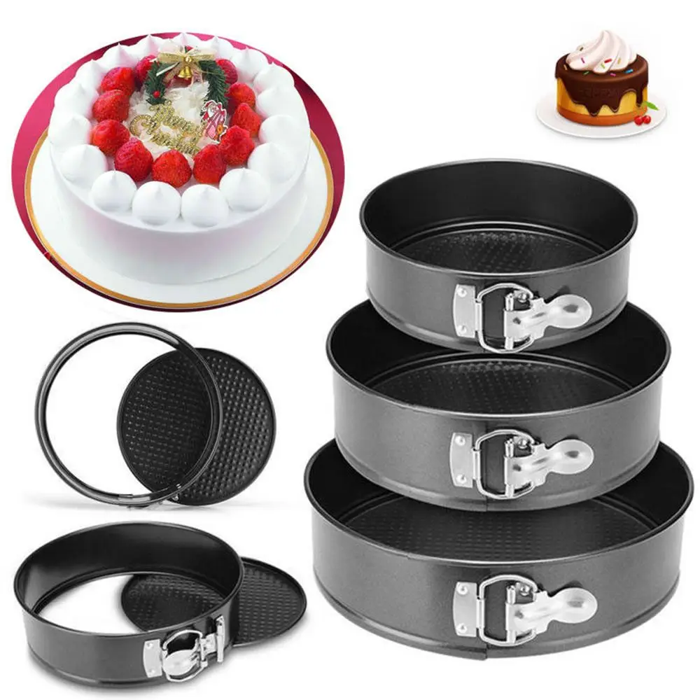 Round Cake Baking Pan Black Carbon Steel Cakes Molds Non-Stick Metal Bake Mould Removable Bottom Bakeware Cake Supplies