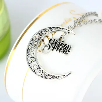 

Bespmosp 24PCS/Lot Wholesale Fashion Glow In The Dark Moon Retro Style Special Sister Pendant Necklace Women Girl Family Jewelry