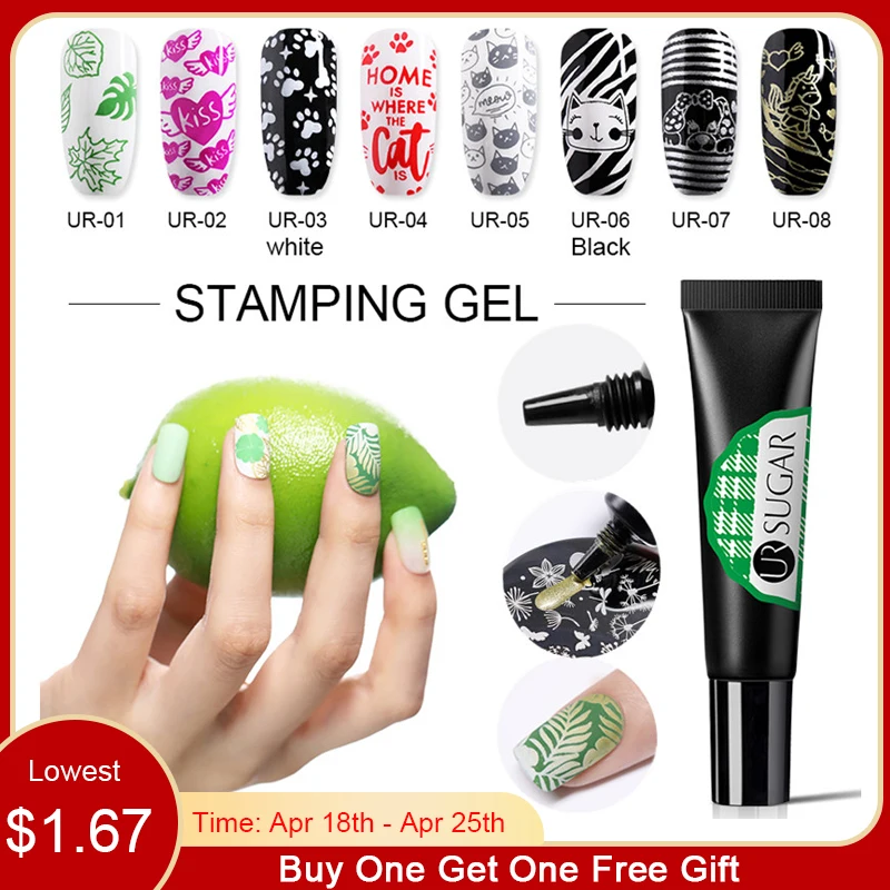 

UR SUGAR 8ml Nail Stamping Gel Polish Pure Color Black White Stamp Print Oil Permanent UV Gel Soak Off Lacquer Varnish Template