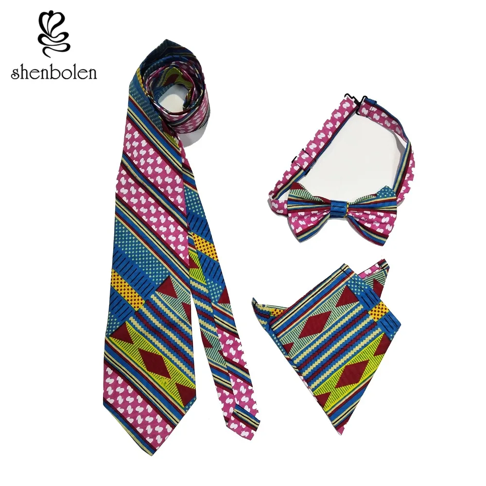 Koop Shenbolen mannen Afrikaanse Ankara Print Stropdas Bow Tie Pocket Plein Gift Set 3 stuks Vriendje Verjaardagscadeau