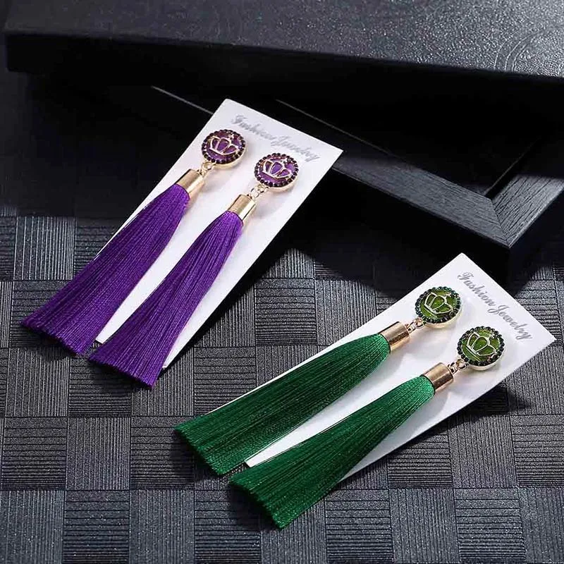 IMG_4176 Trendy Drop Earrings CrownWomenLongBohemianDangleBlueBalckMetalBohoGold Tassel Earrings 2018 Jewelry