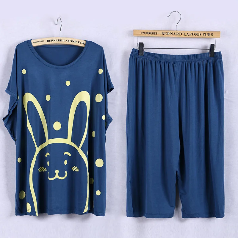 

JRMISSLI Pajamas 2019 New 5XL Top Trousers Piece Pajamas Cartoon Modal Large Size Home Service Pullover Pajamas