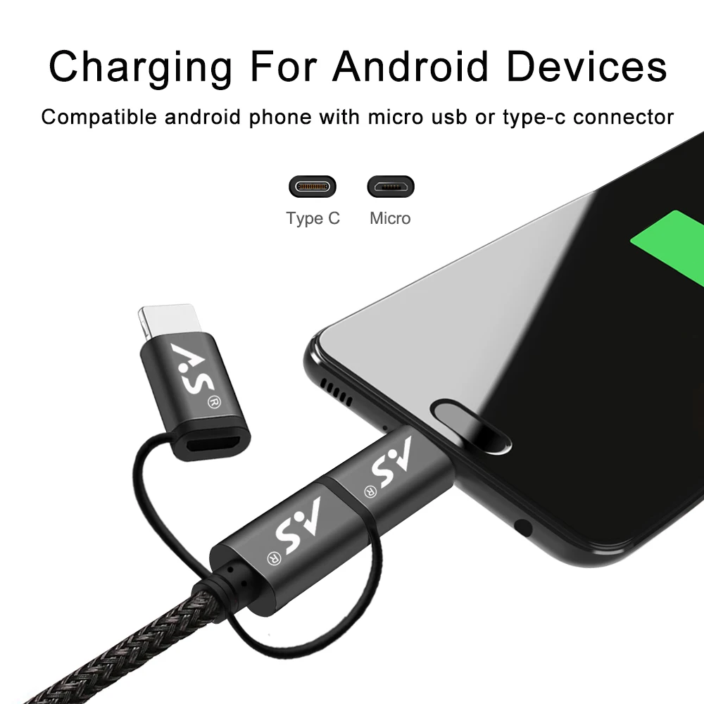 Usb-кабель A.S для iPhone X, 8, 7, 6, 5, зарядное устройство, 3 в 1, Micro USB type-C, кабели для мобильных телефонов samsung, huawei, Xiaomi, быстрая зарядка