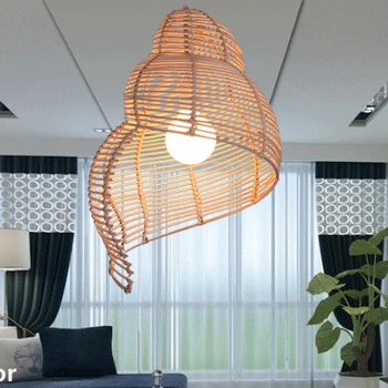 

Southeast Asian Rattan Escargots Droplight Modern Pastoral Snail Pendant Lights Fixture Hotel Restaurant Dining Room Cafes Lamp