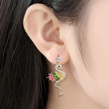 Фианит Фламинго серьги для Для женщин Розовый/Фиолетовый животных Циркон Ювелирные изделия из кристаллов серьги