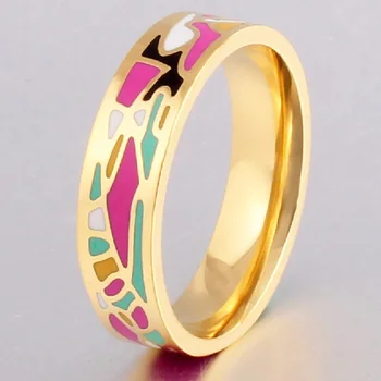 

12pcs/lot Wholesale Blue Enamel Stainless Steel Rings Jewelry Fashion Women's Russian Designer Geometry Gold-ring Aneis Anel