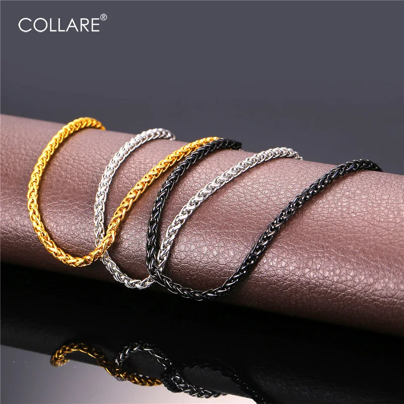 

Collare Wheat Chain For Men Necklace 316L Stainless Steel Spiga Link Chain Wholesale Gold/Black Color Men Jewelry N415